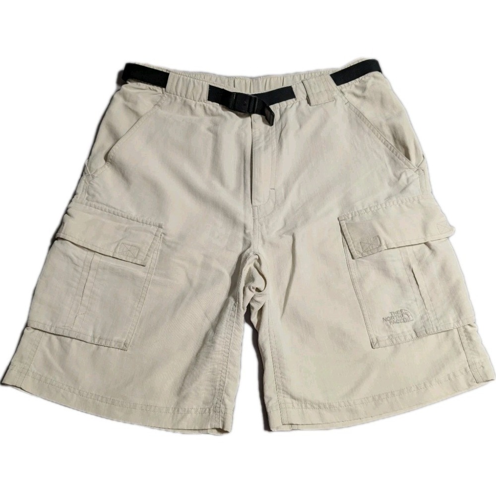 The North Face Cargo Shorts Mens M Beige Nylon Hiking Utility Belted 10 Inseam